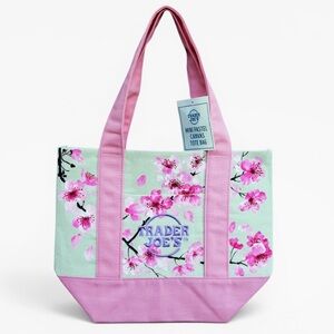Hand Painted Trader Joe’s Mini Tote Pink Cherry Blossom